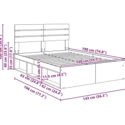vidaXL Estructura de cama con cabecera Roble Artesanal 140 x 190 cm Roble artisan Best