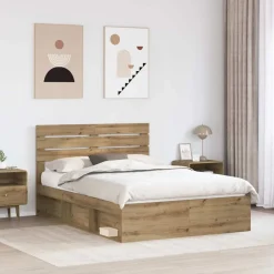 vidaXL Estructura de cama con cabecera Roble Artesanal 140 x 190 cm Roble artisan Best