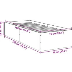 vidaXL Estructura de cama madera de ingeniería gris hormigón 75x190 cm Gris hormigón Outlet