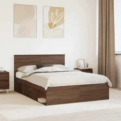 vidaXL Estructura de cama con cabecera Roble Marrón 140 x 200 cm Marr&oacute;n roble New