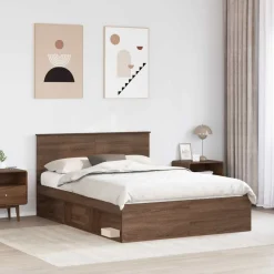 vidaXL Estructura de cama con cabecera Roble Marrón 140 x 200 cm Marrón roble New