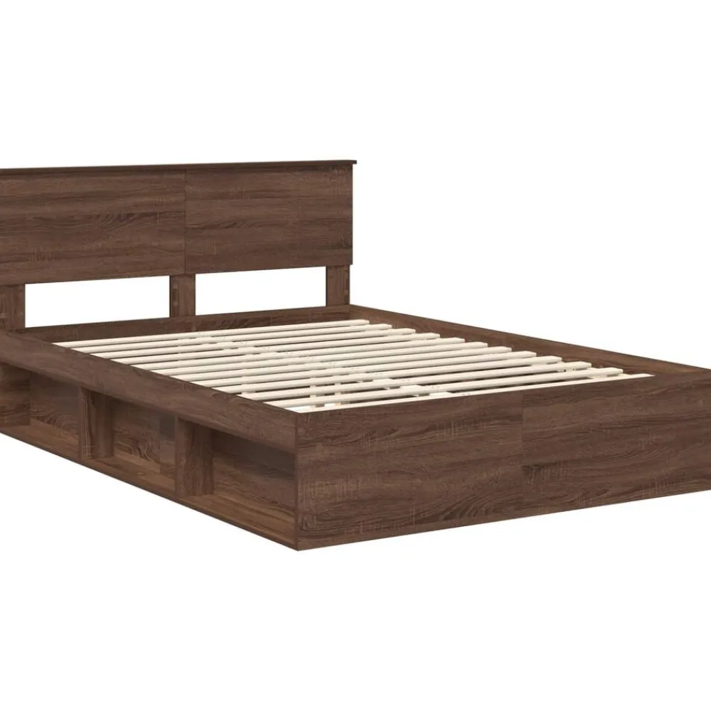 vidaXL Estructura de cama con cabecera Roble Marrón 140 x 200 cm Marrón roble New