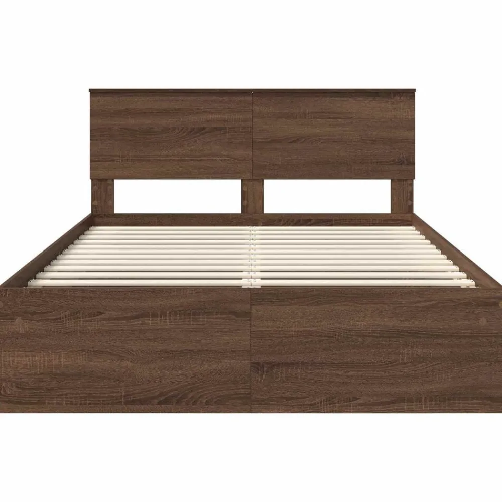 vidaXL Estructura de cama con cabecera Roble Marrón 140 x 200 cm Marrón roble New