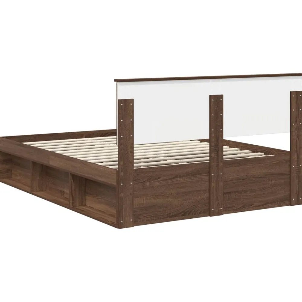vidaXL Estructura de cama con cabecera Roble Marrón 140 x 200 cm Marrón roble New