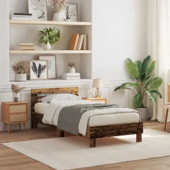 vidaXL Estructura de cama con LED Madera vieja 100 x 200 cm Madera envejecida Sale