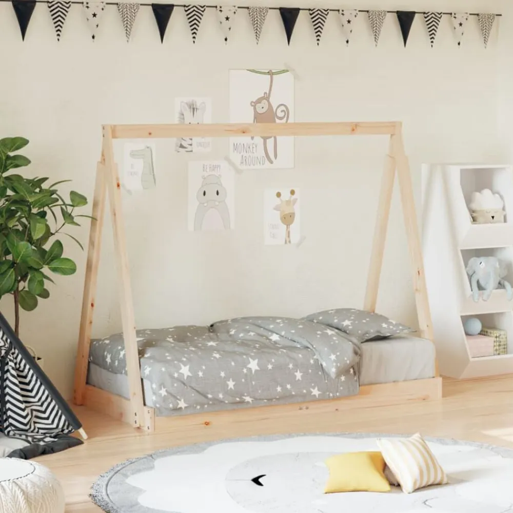 Niños vidaXL Mobiliario Para Bebés Y Niños Pequeños-Estructura de cama para niños madera maciza de pino 70x140 cm