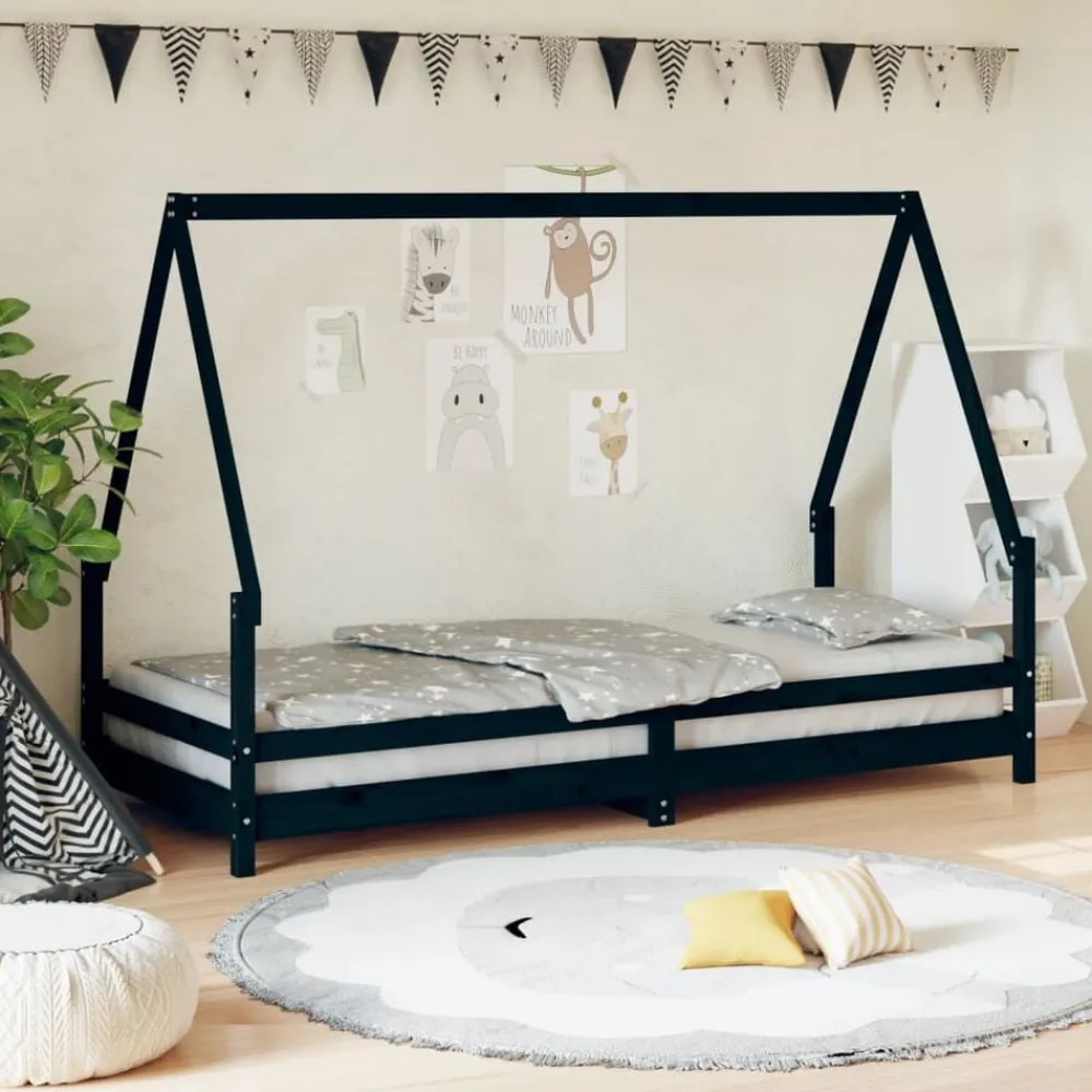 vidaXL Estructura de cama para niños madera de pino 80x200 cm Negro Hot