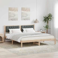 vidaXL Estructura de cama con cabecera Gris oscuro 160 x 200 cm Negro y gris oscuro Hot