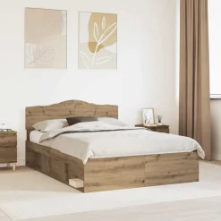 vidaXL Camas Y Accesorios-Estructura de cama con cabecera Roble Artesanal 150 x 200 cm