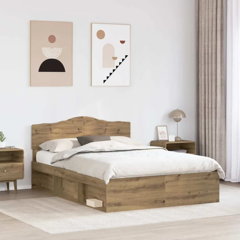 vidaXL Camas Y Accesorios-Estructura de cama con cabecera Roble Artesanal 150 x 200 cm