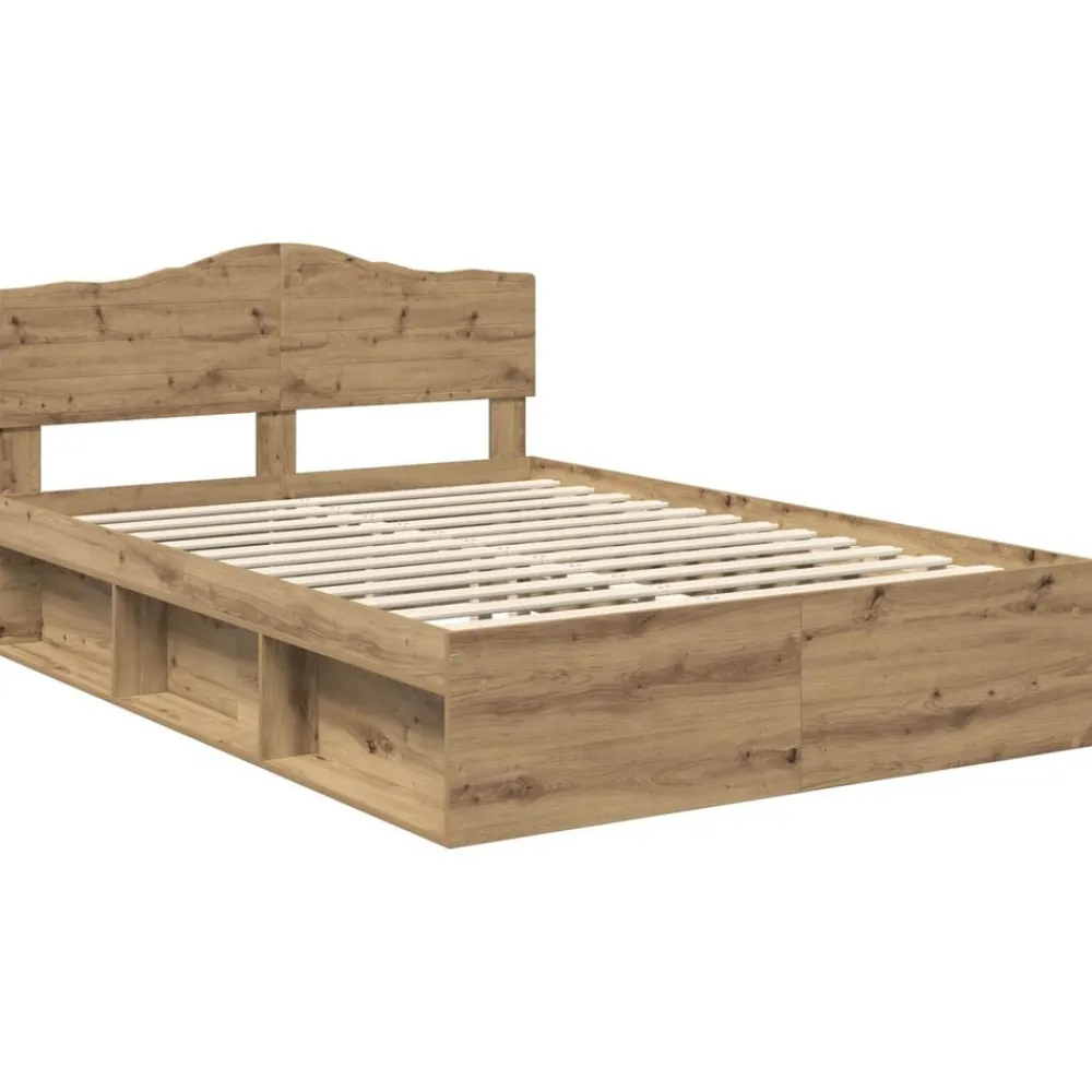vidaXL Camas Y Accesorios-Estructura de cama con cabecera Roble Artesanal 150 x 200 cm