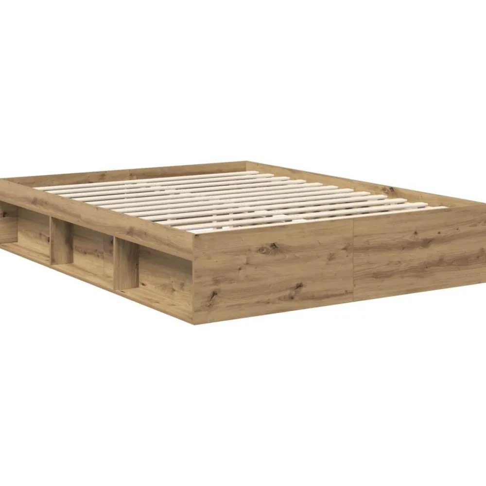 vidaXL Camas Y Accesorios-Estructura de cama con cabecera Roble Artesanal 150 x 200 cm