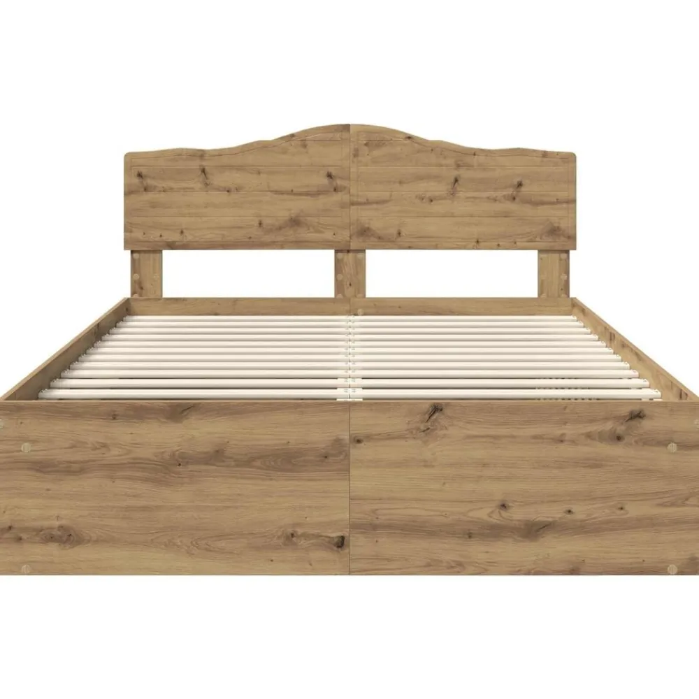 vidaXL Camas Y Accesorios-Estructura de cama con cabecera Roble Artesanal 150 x 200 cm