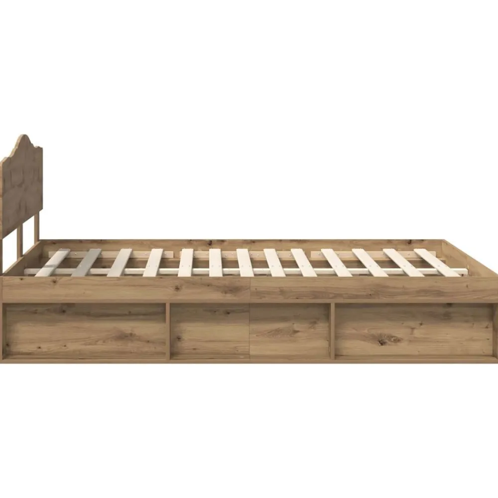 vidaXL Camas Y Accesorios-Estructura de cama con cabecera Roble Artesanal 150 x 200 cm