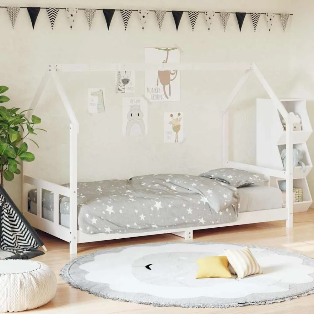 vidaXL Estructura de cama para niños madera de pino 90x200 cm Blanco Discount