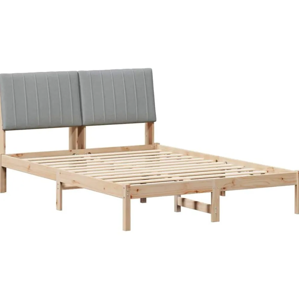vidaXL Estructura de cama Marrón 135 x 190 cm Madera de pino macizo Marrón y gris claro Hot