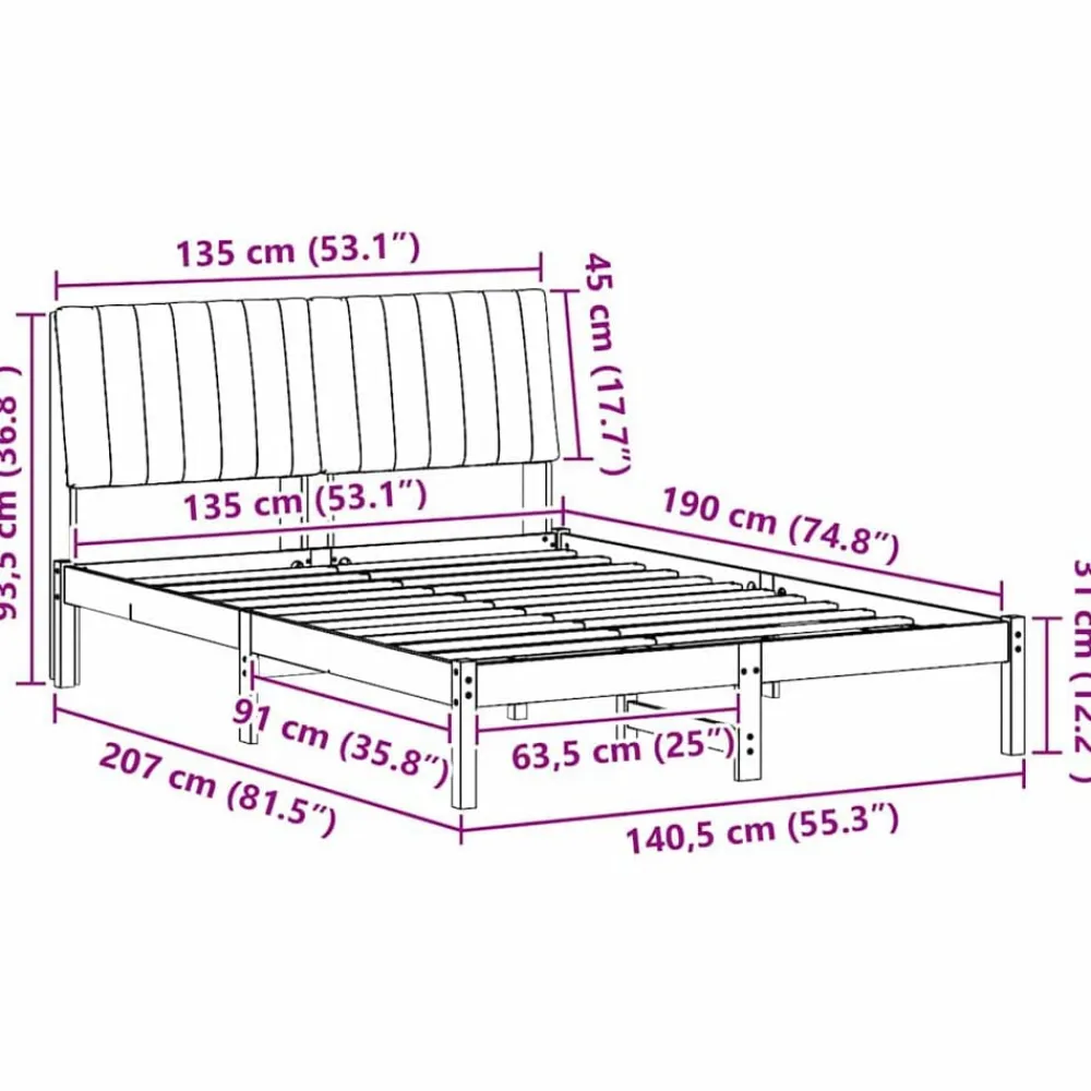 vidaXL Estructura de cama Marrón 135 x 190 cm Madera de pino macizo Marrón y gris claro Hot