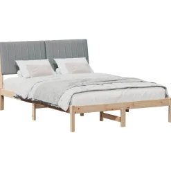 vidaXL Estructura de cama Marrón 135 x 190 cm Madera de pino macizo Marrón y gris claro Hot
