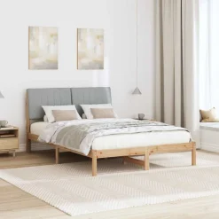 vidaXL Estructura de cama Marrón 135 x 190 cm Madera de pino macizo Marrón y gris claro Hot