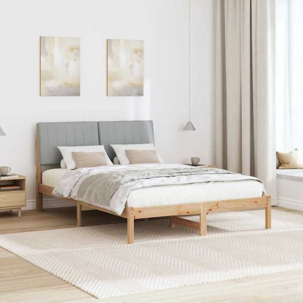 vidaXL Estructura de cama Marrón 135 x 190 cm Madera de pino macizo Marrón y gris claro Hot