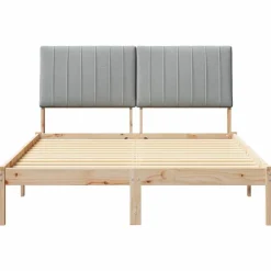 vidaXL Estructura de cama Marrón 135 x 190 cm Madera de pino macizo Marrón y gris claro Hot