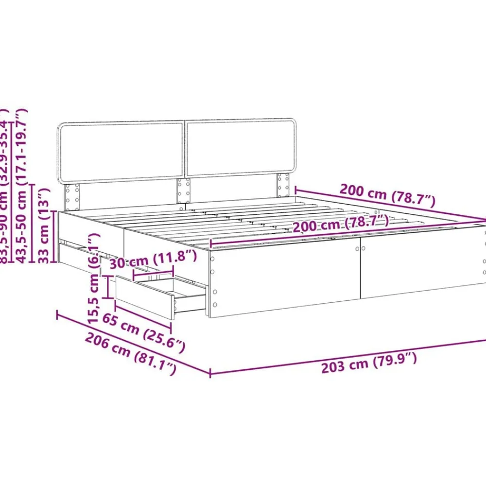 vidaXL Estructura de cama con cajón Roble marrón 200 x 200 cm Roble marrón Outlet