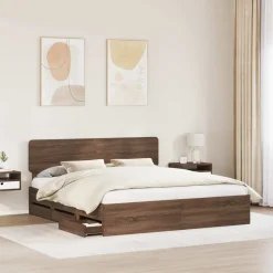 vidaXL Estructura de cama con cajón Roble marrón 200 x 200 cm Roble marrón Outlet