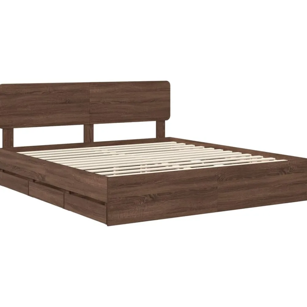 vidaXL Estructura de cama con cajón Roble marrón 200 x 200 cm Roble marrón Outlet