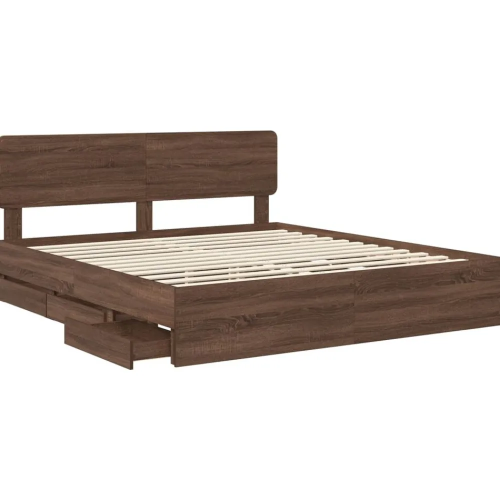vidaXL Estructura de cama con cajón Roble marrón 200 x 200 cm Roble marrón Outlet