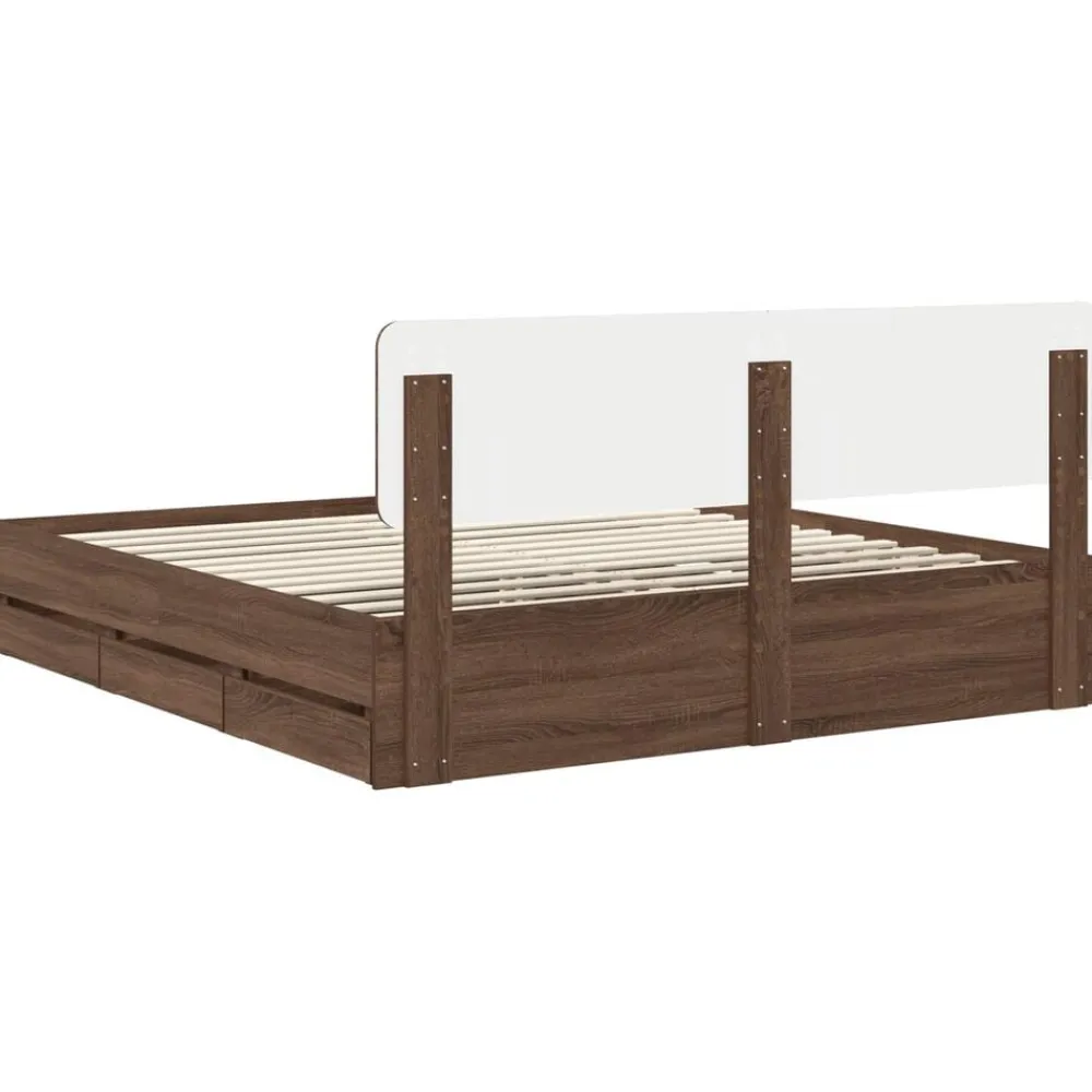 vidaXL Estructura de cama con cajón Roble marrón 200 x 200 cm Roble marrón Outlet