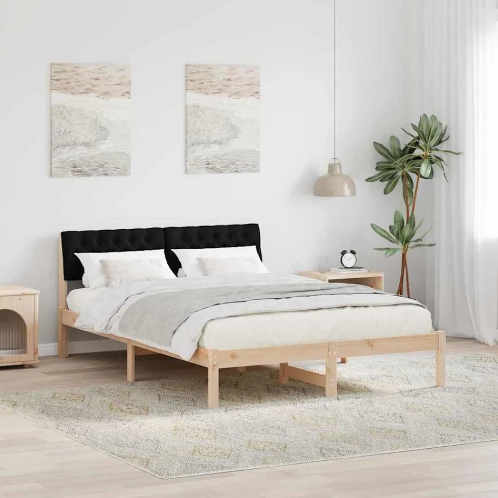 vidaXL Camas Y Accesorios-Estructura de cama con cabecera Marrón y negro 160 x 200 cm