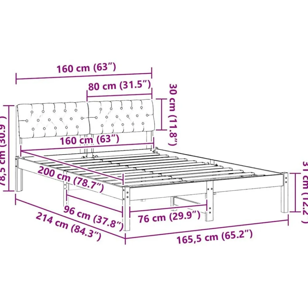 vidaXL Camas Y Accesorios-Estructura de cama con cabecera Marrón y negro 160 x 200 cm