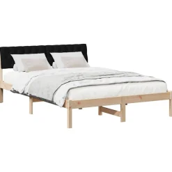 vidaXL Camas Y Accesorios-Estructura de cama con cabecera Marrón y negro 160 x 200 cm