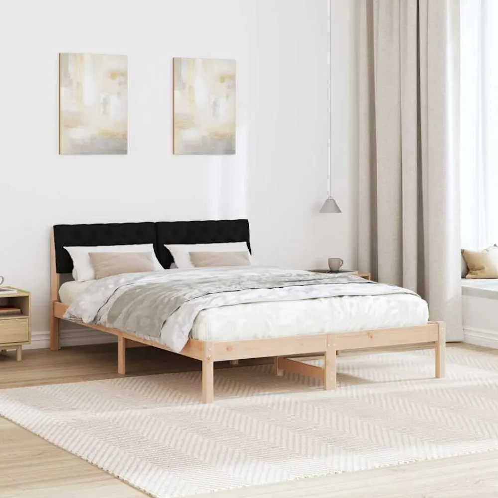 vidaXL Camas Y Accesorios-Estructura de cama con cabecera Marrón y negro 160 x 200 cm