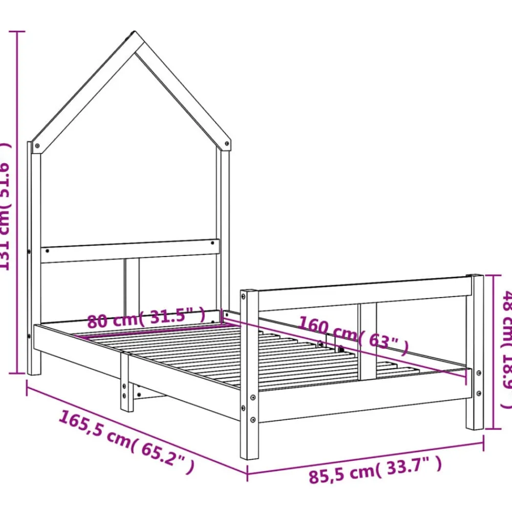 Niños vidaXL Mobiliario Para Bebés Y Niños Pequeños-Estructura de cama para niños madera de pino 80x160 cm