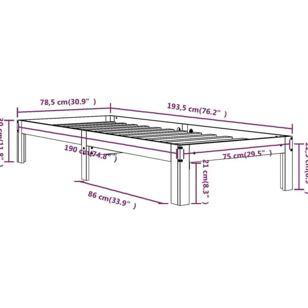 vidaXL Estructura de cama individual sin colchón 75x190 cm Natural Clearance