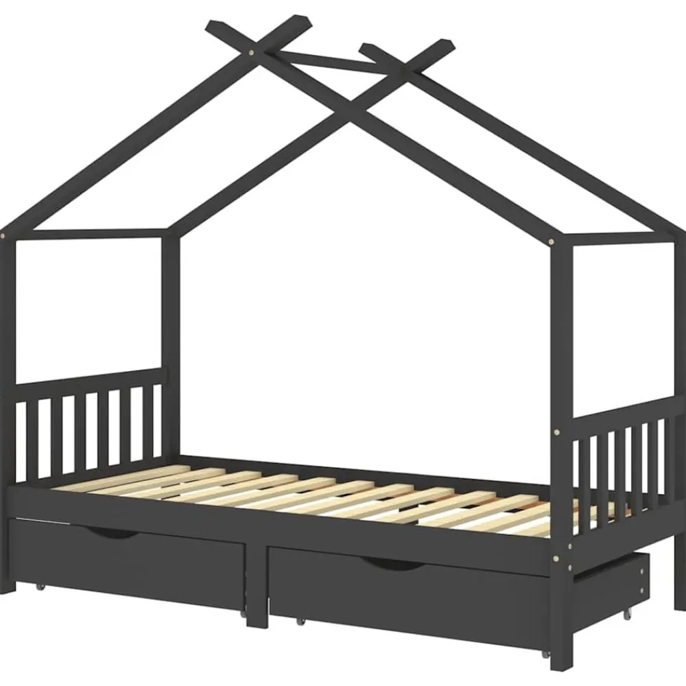 Niños vidaXL Mobiliario Para Bebés Y Niños Pequeños-Estructura de cama infantil y cajones madera pino gris 90x200cm