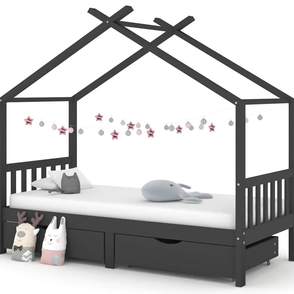 Niños vidaXL Mobiliario Para Bebés Y Niños Pequeños-Estructura de cama infantil y cajones madera pino gris 90x200cm