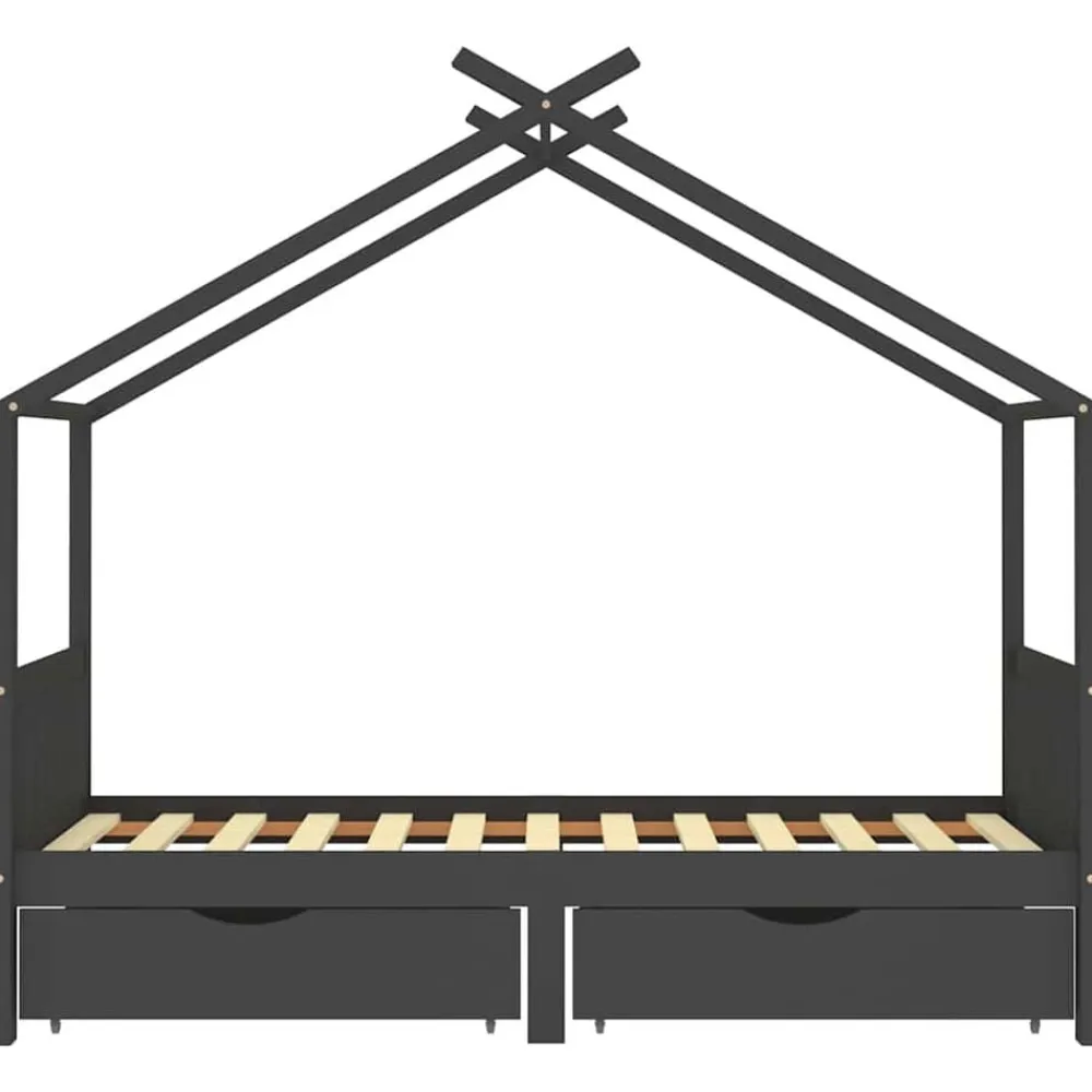 Niños vidaXL Mobiliario Para Bebés Y Niños Pequeños-Estructura de cama infantil y cajones madera pino gris 90x200cm