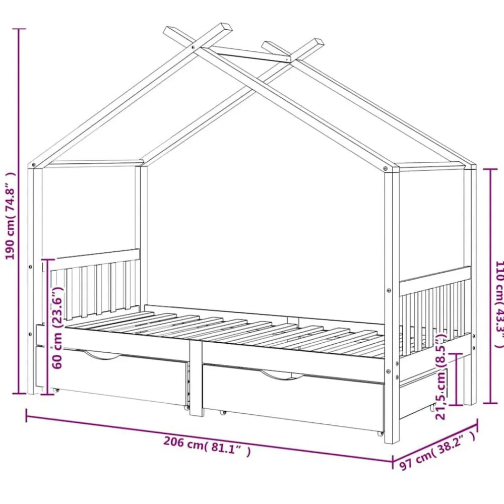 Niños vidaXL Mobiliario Para Bebés Y Niños Pequeños-Estructura de cama infantil y cajones madera pino gris 90x200cm