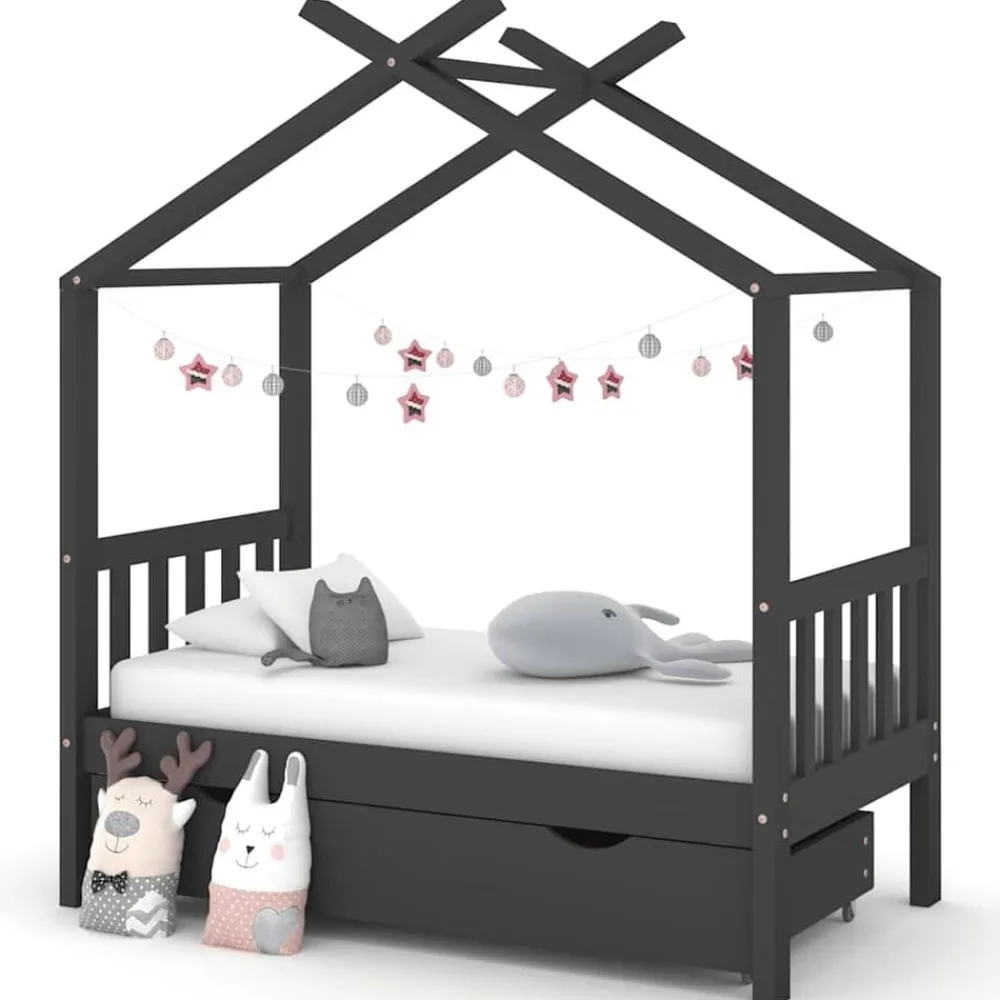 vidaXL Estructura de cama infantil y cajón madera pino gris 70x140cm Gris oscuro New