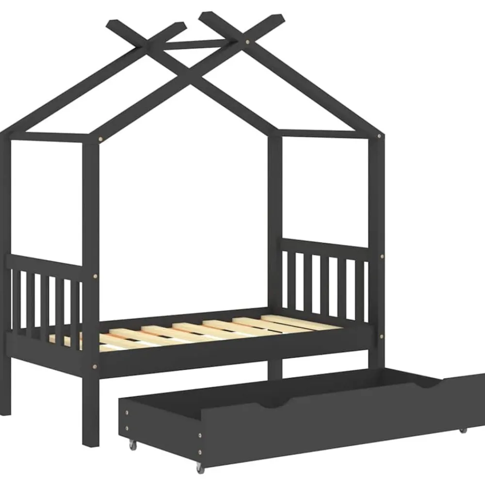 vidaXL Estructura de cama infantil y cajón madera pino gris 70x140cm Gris oscuro New
