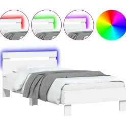 vidaXL Camas Y Accesorios-Estructura de cama con cabecero y luces LED 90x190 cm