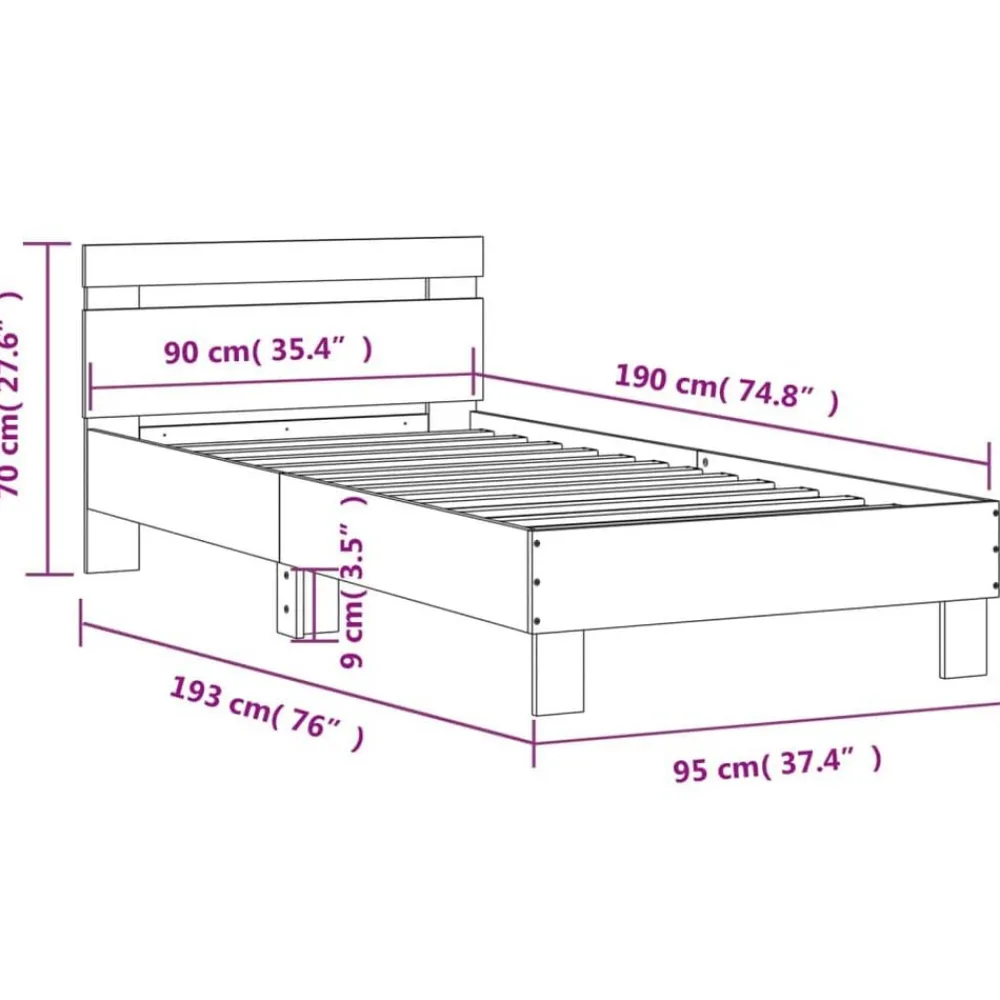 vidaXL Camas Y Accesorios-Estructura de cama con cabecero y luces LED 90x190 cm