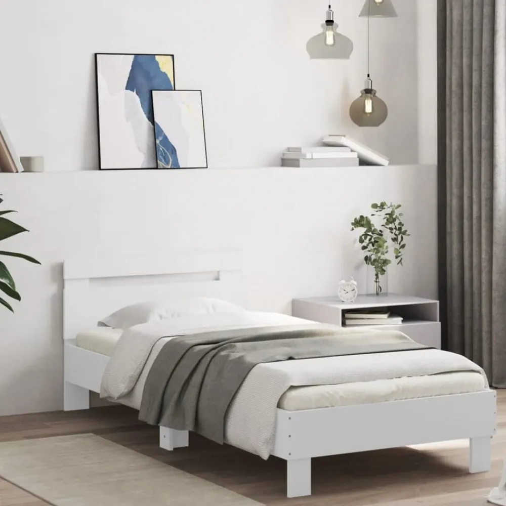 vidaXL Camas Y Accesorios-Estructura de cama con cabecero y luces LED 90x190 cm