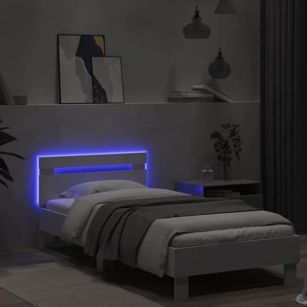 vidaXL Camas Y Accesorios-Estructura de cama con cabecero y luces LED 90x190 cm
