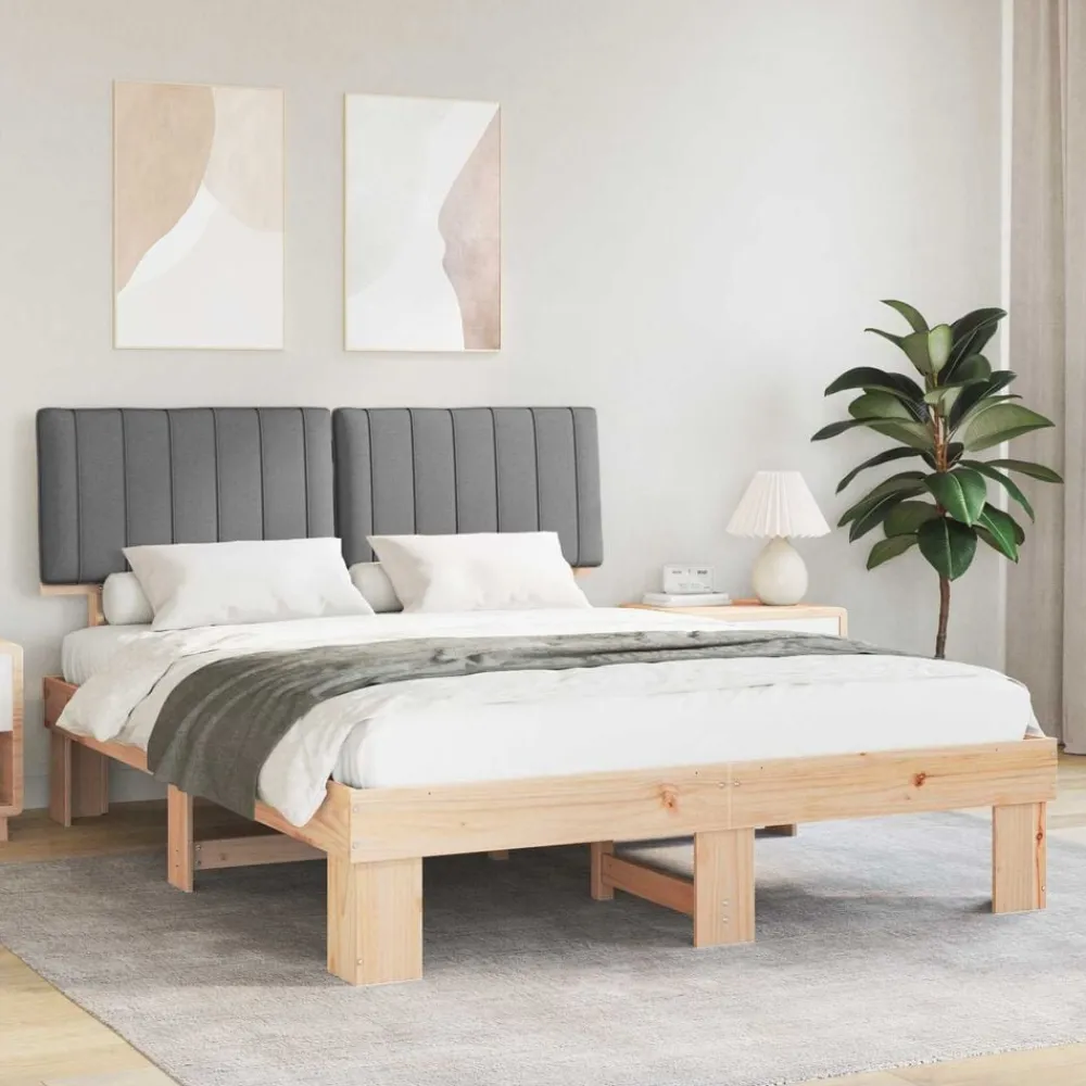 vidaXL Camas Y Accesorios-Estructura de Cama con Cabecera Tapizada Gris Claro