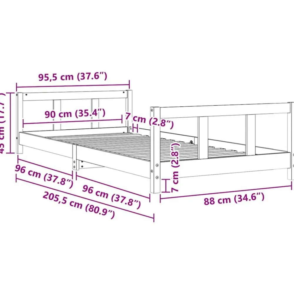 Niños vidaXL Mobiliario Para Bebés Y Niños Pequeños-Estructura de cama para niños madera de pino 90x200 cm
