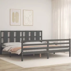 vidaXL Camas Y Accesorios-Estructura de cama con cabecero madera maciza 200x200 cm