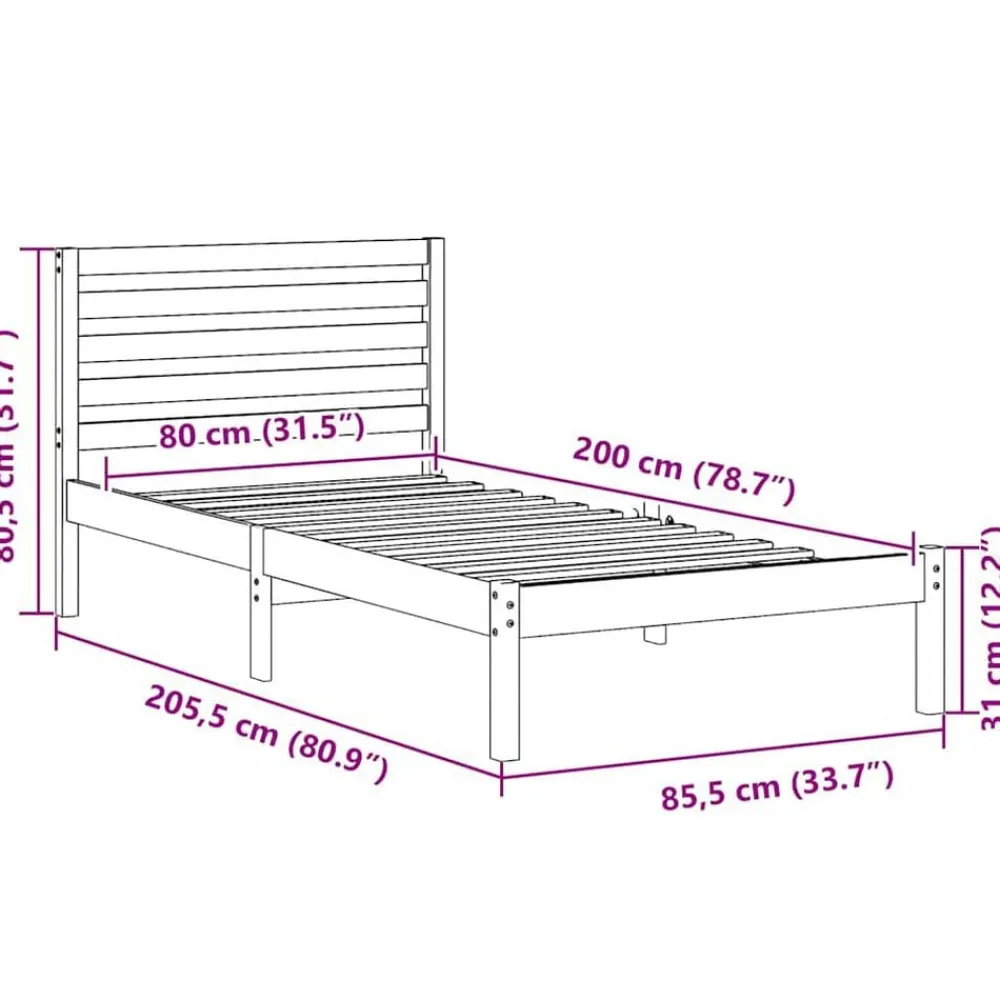 vidaXL Camas Y Accesorios-Estructura de cama 80 x 200 cm Madera de pino macizo